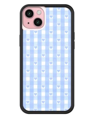 Blue Gingham Hearts iPhone Case